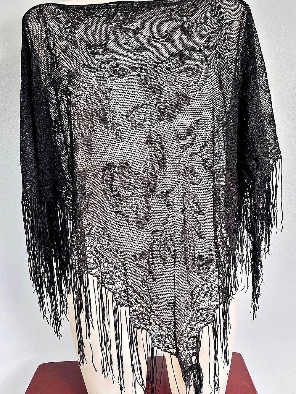 Apostrophe Black Lace Fringe Poncho